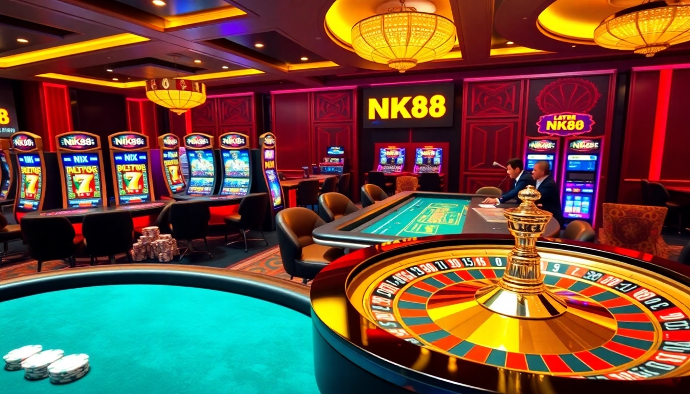 Experience thrilling gameplay at NK88 Casino with vibrant slot machines and engaging table games.