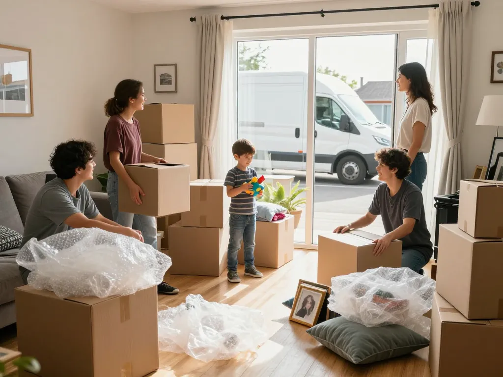 Removals Blackpool family packing boxes during a home move