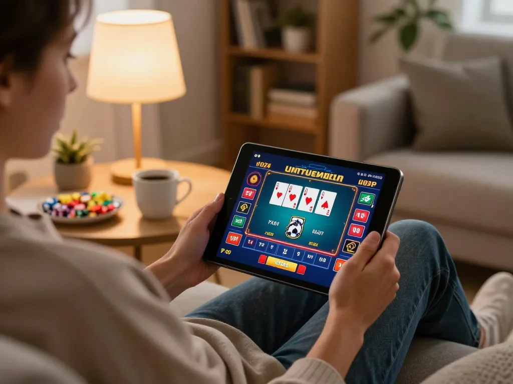 LLWIN user engaging with a live poker game on a tablet, showcasing responsible online gambling