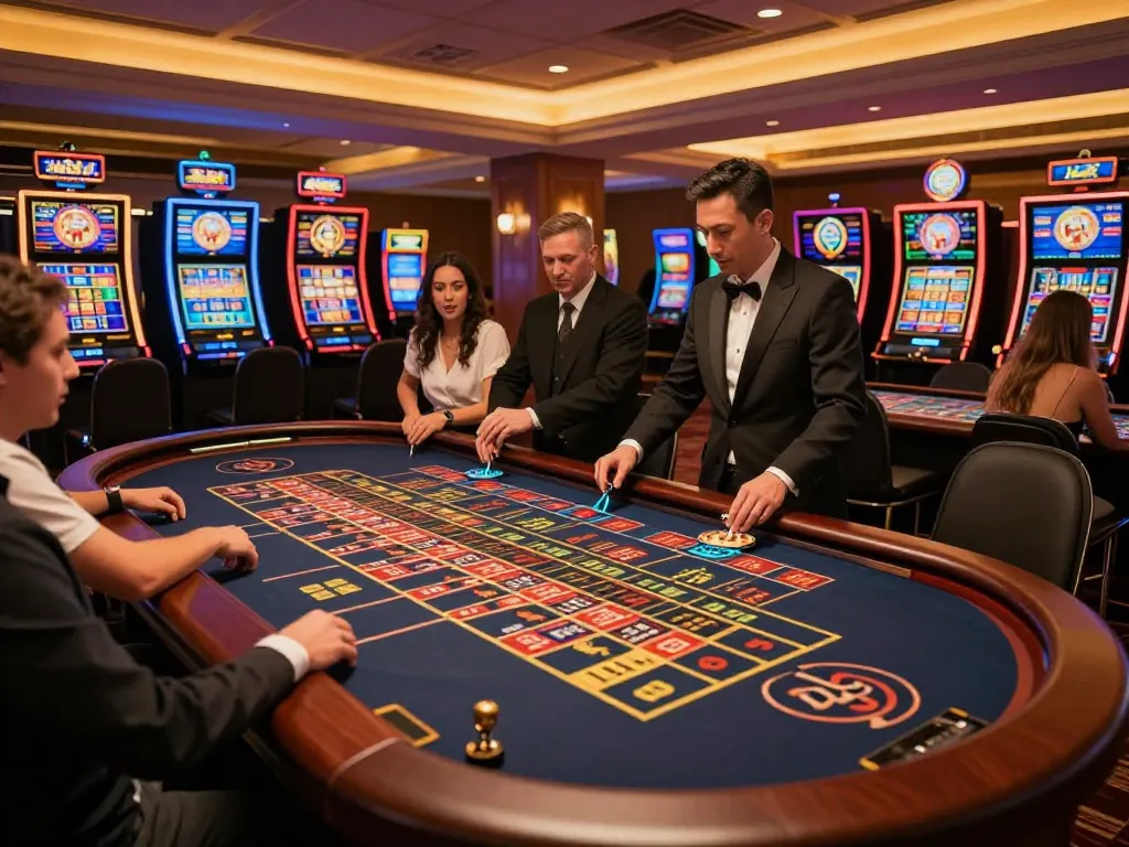 Thrilling players placing bets at a roulette table highlighting the excitement of 258bet gambling.