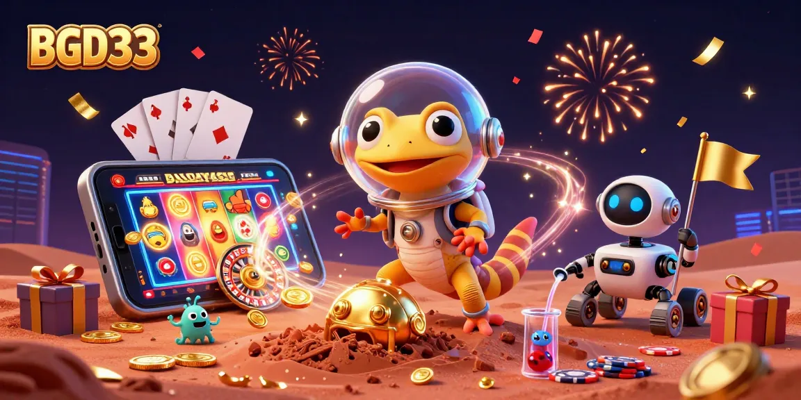 BGD33 Martian gecko uncovers a golden casino with exciting slot games and festive elements.