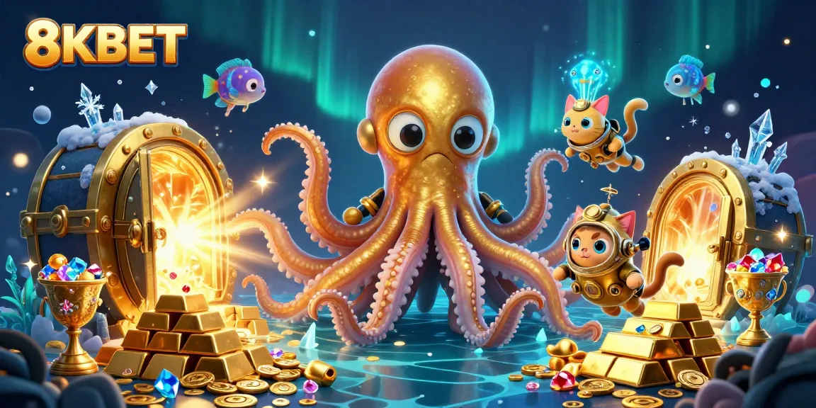 Engage with the thrilling adventures of 8KBET's colossal kraken and divers exploring treasure-filled depths.
