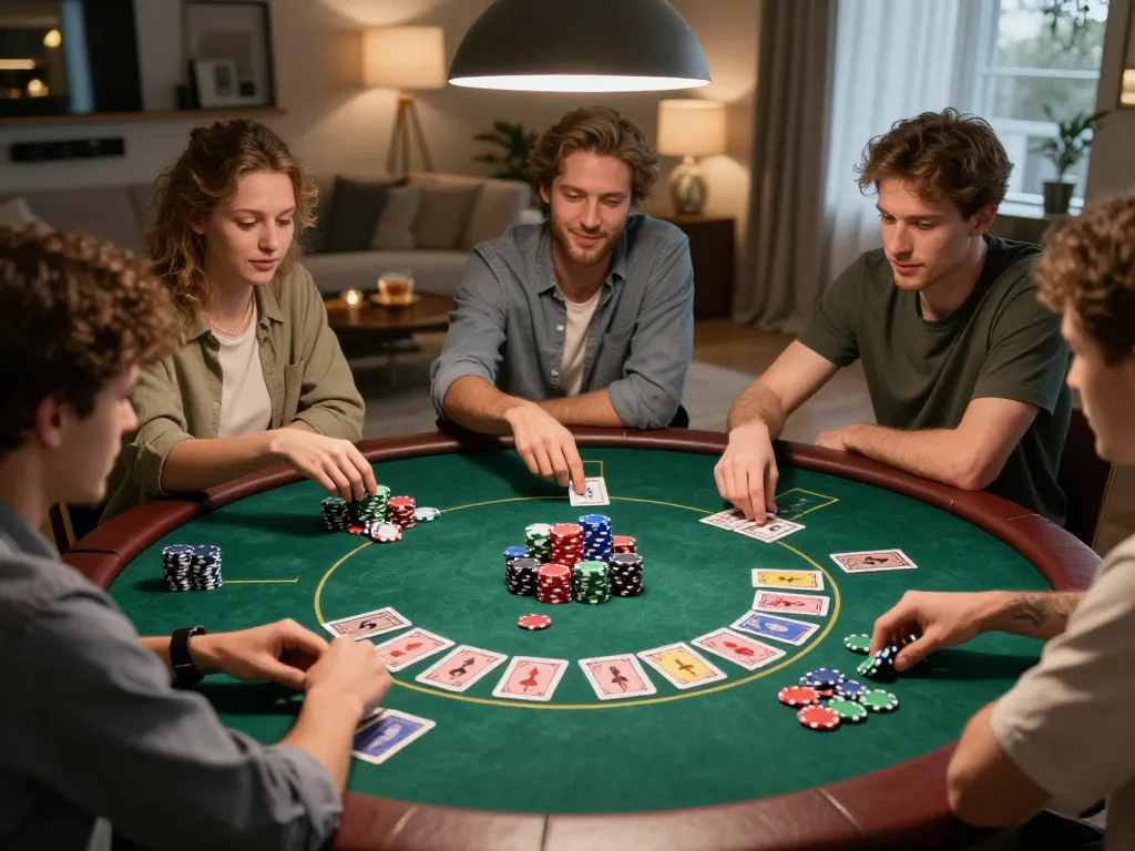Engaging friends at a poker night showcasing 78win's thrilling gameplay