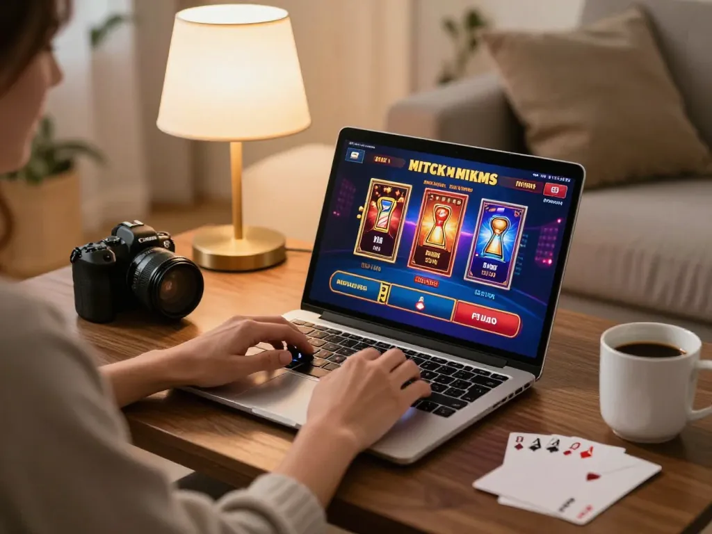 Fly88 player engaging in online casino gaming at home with a laptop and strategy notes.