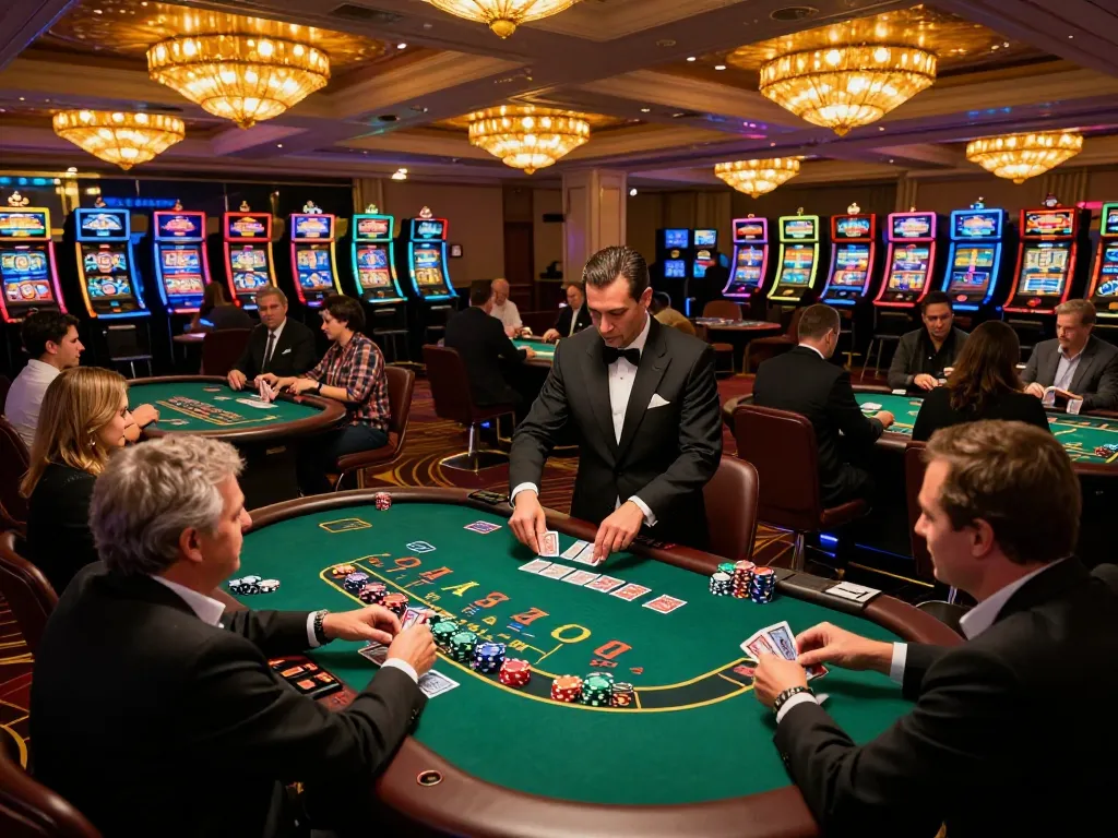 Tg88 players making bets at blackjack tables amidst vibrant casino ambiance