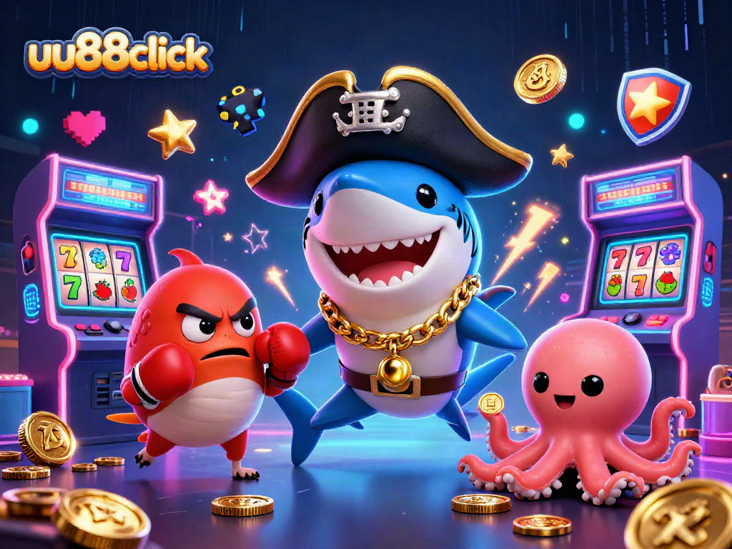 uu88click engages players in vibrant casino adventures with a pirate shark and treasures.
