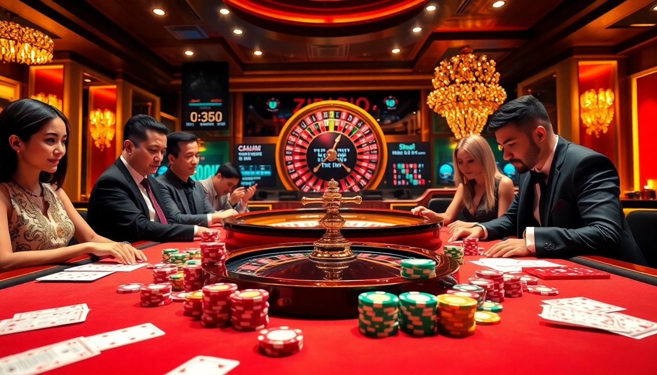Engaging players at a vibrant casino table analyzing kèo nhà cái odds and betting strategies.