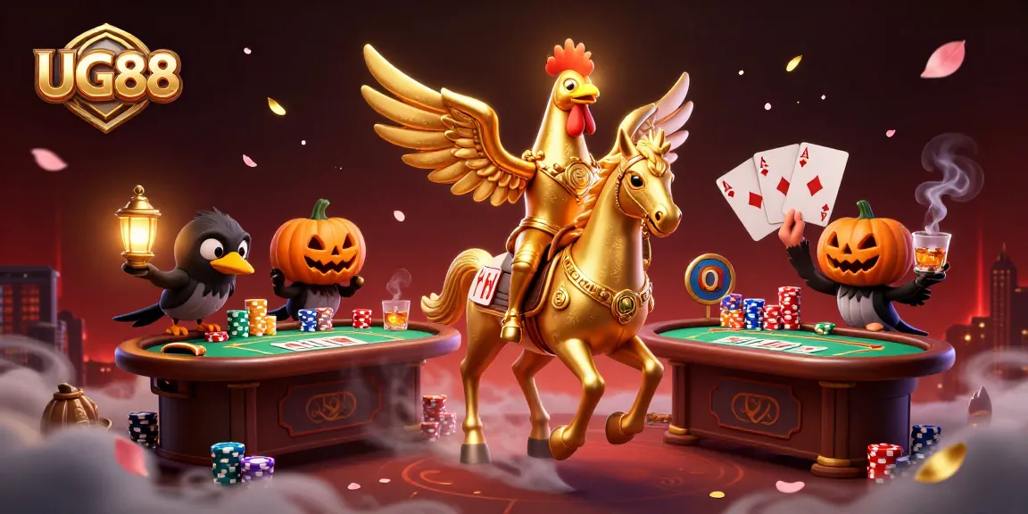 Experience thrilling bets at UG88 with the golden rooster in a vibrant casino scene.