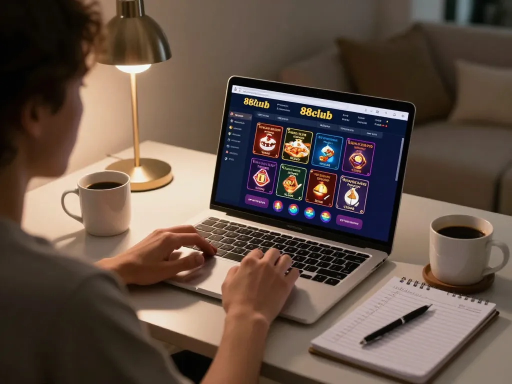 Engaged player exploring the 88club online casino gaming interface on a modern laptop.