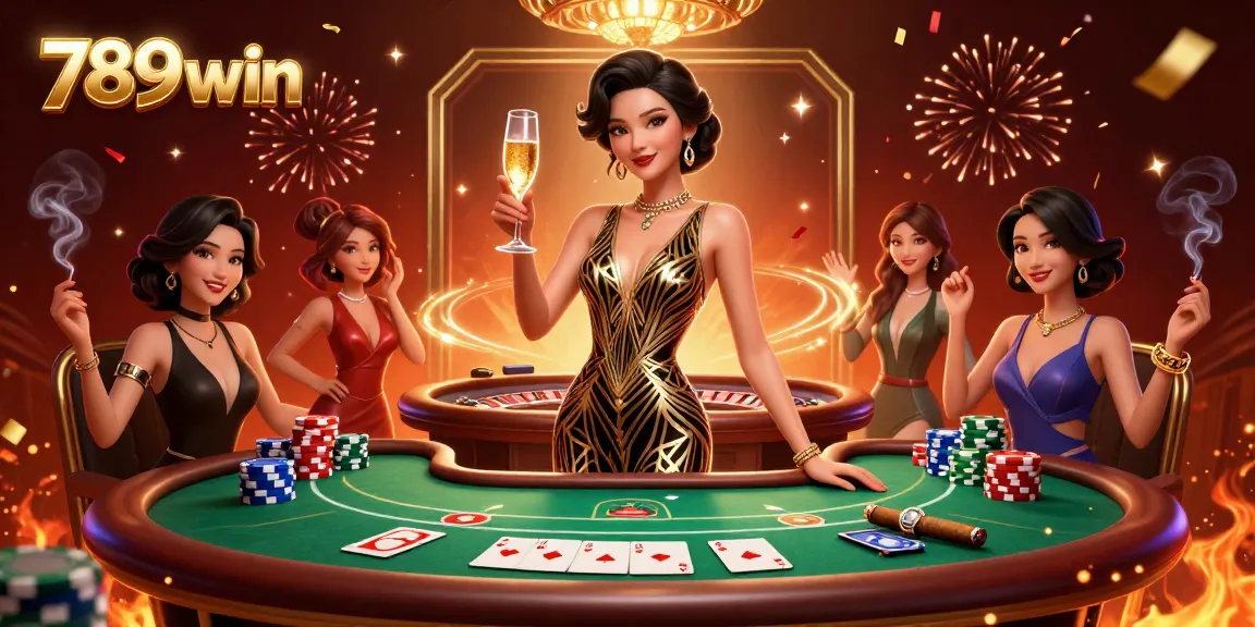 Engage in thrilling gameplay at 789win with poker elements and glamorous casino visuals.