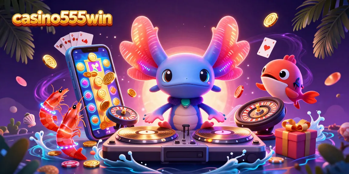 Play exciting games at casino555win with vibrant characters celebrating casino action