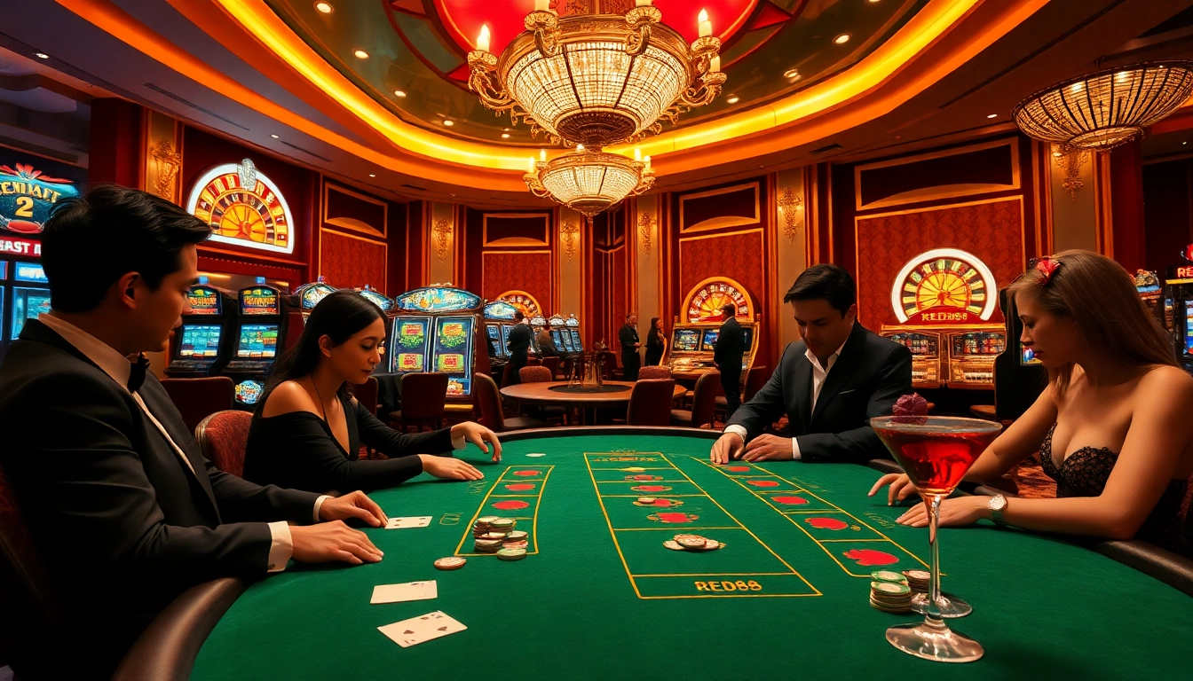 Players strategizing their next move at red88's Baccarat table for thrilling casino action.