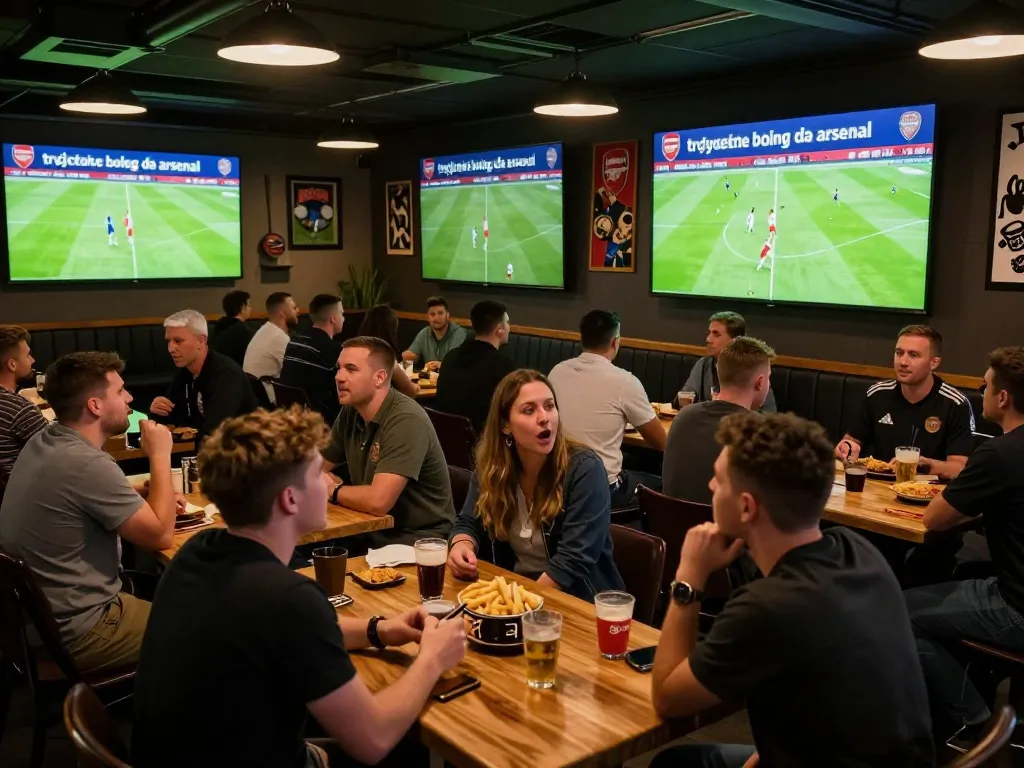 Watch live Arsenal soccer action with excitement at sports bar during "trực tiếp bóng đá arsenal" match.