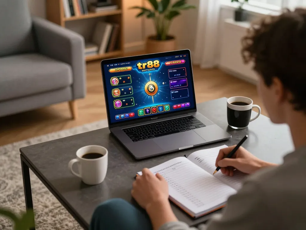 Players engage with tr88 at home, showcasing strategies and a modern gaming setup.