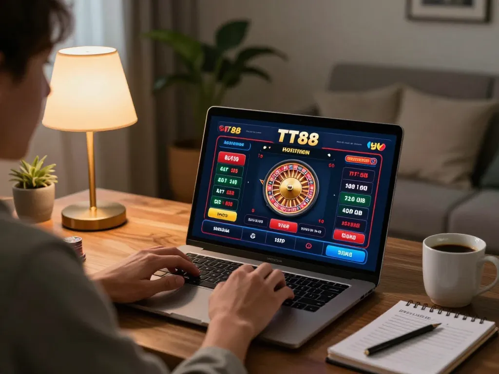 Engaging with TT88 online roulette games in a cozy home environment, showcasing strategic gameplay.