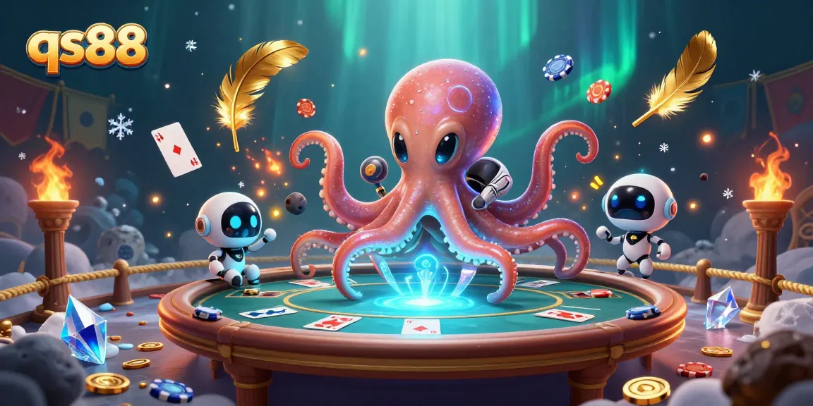 Experience seamless gameplay with qs88 as the alien octopus operates a dazzling poker table.