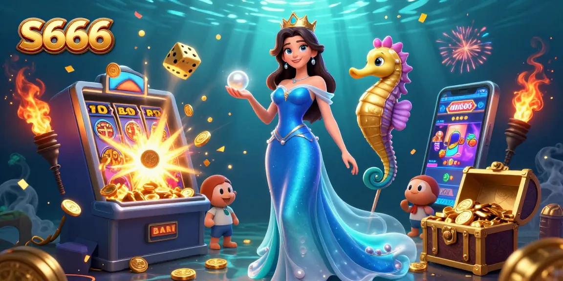 S666 app's exciting gaming experience features vibrant slot machines and underwater treasures.