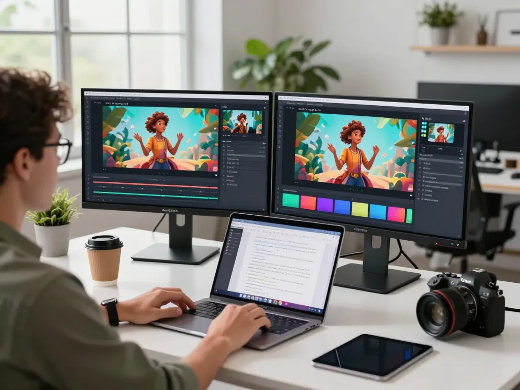 Content creator using Seedance 2.0 for innovative AI video production in a modern workspace.