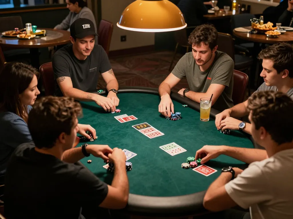Hitclub players enjoy an engaging poker night, showcasing excitement and strategic gameplay.