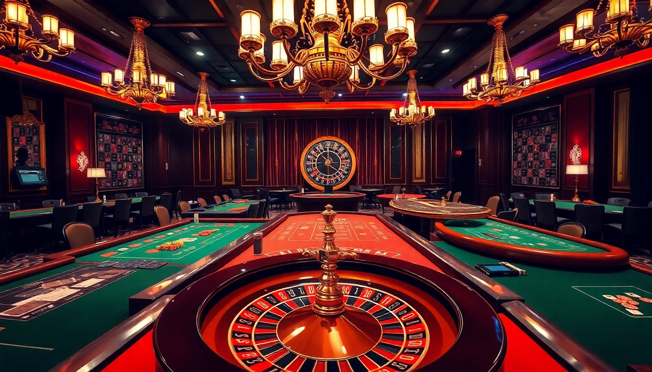 Engaging gamblers at a luxurious casino showcasing 'lo de uy tin' gaming with tables and roulette.