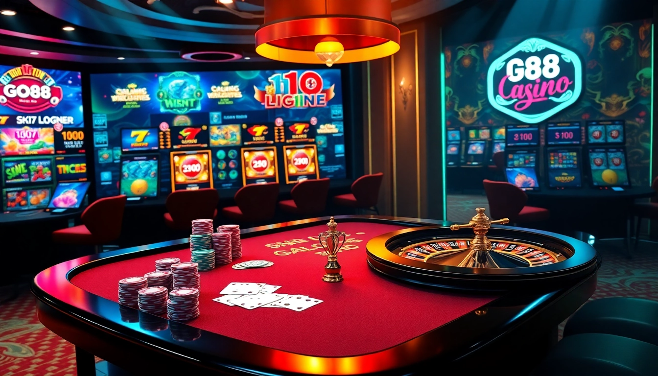 Experience the excitement of Go88 gaming with vibrant colors, cards, and roulette.