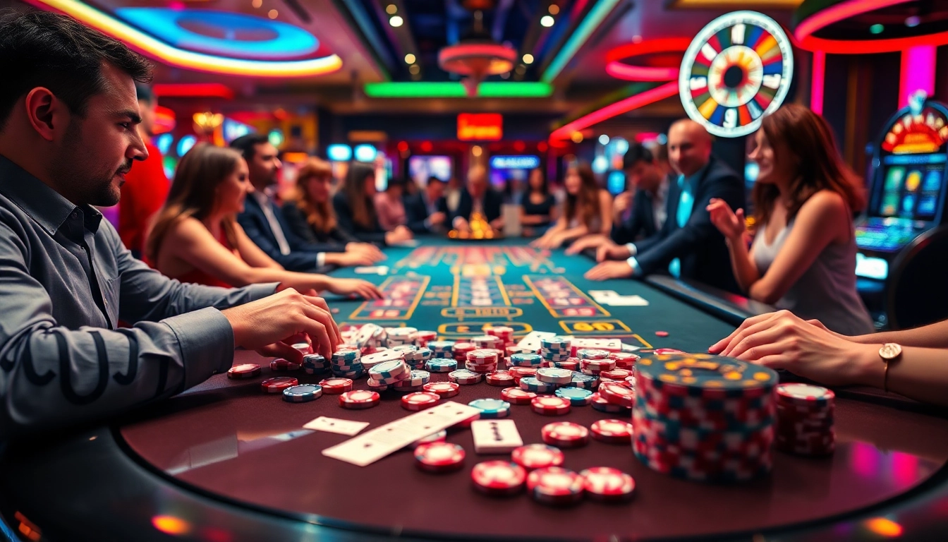 Engaging scene of a professional gaming table showcasing the excitement of nhà cái uy tín in action.