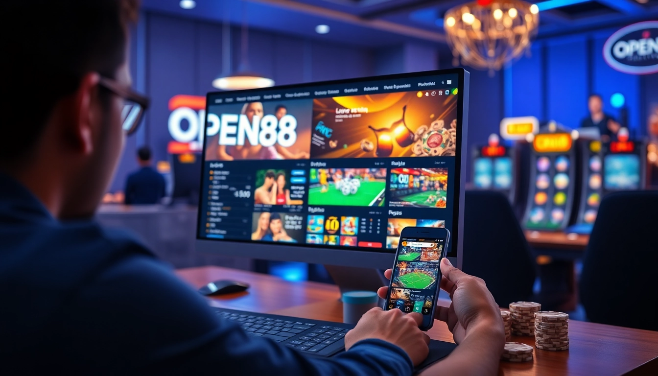 Experience the excitement of OPEN88's secure online gaming environment with a modern interface and vibrant graphics.