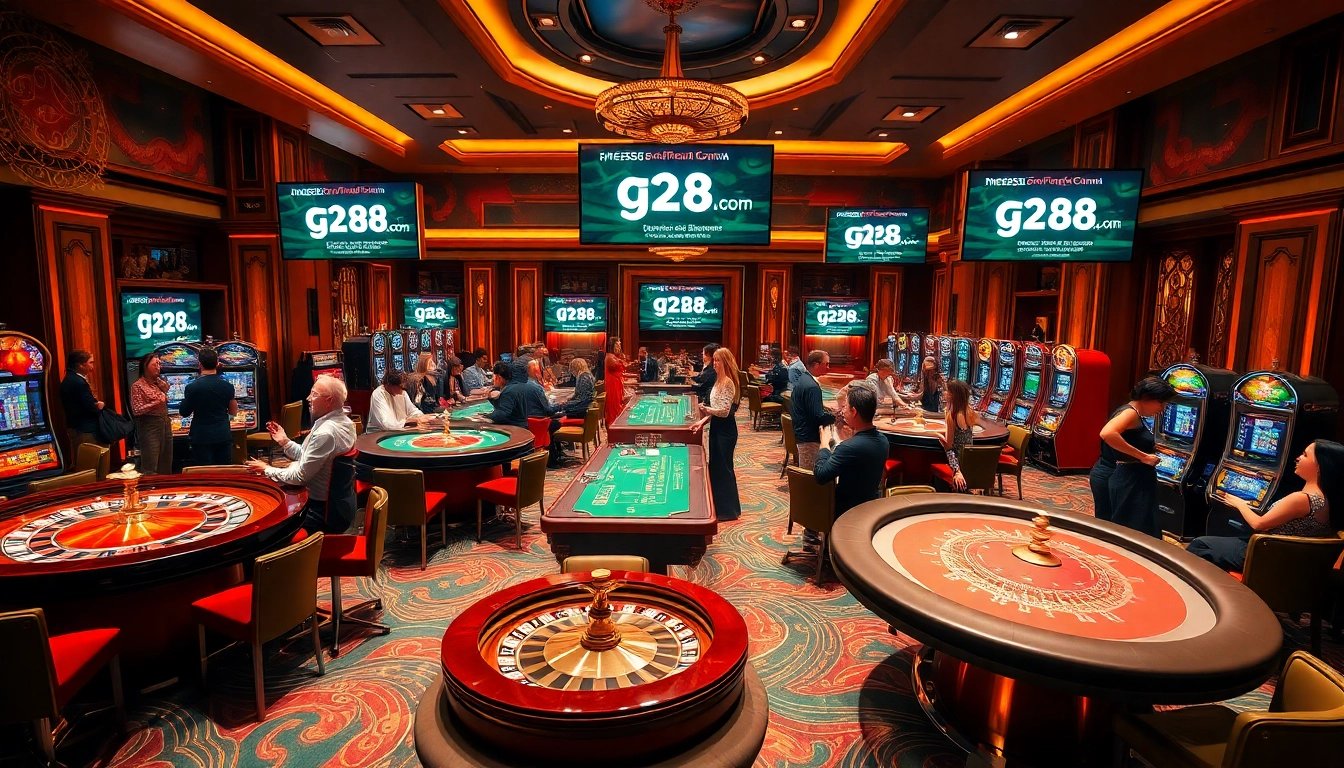 G28.com enhances the luxury casino experience with vibrant tables and players enjoying thrilling games.