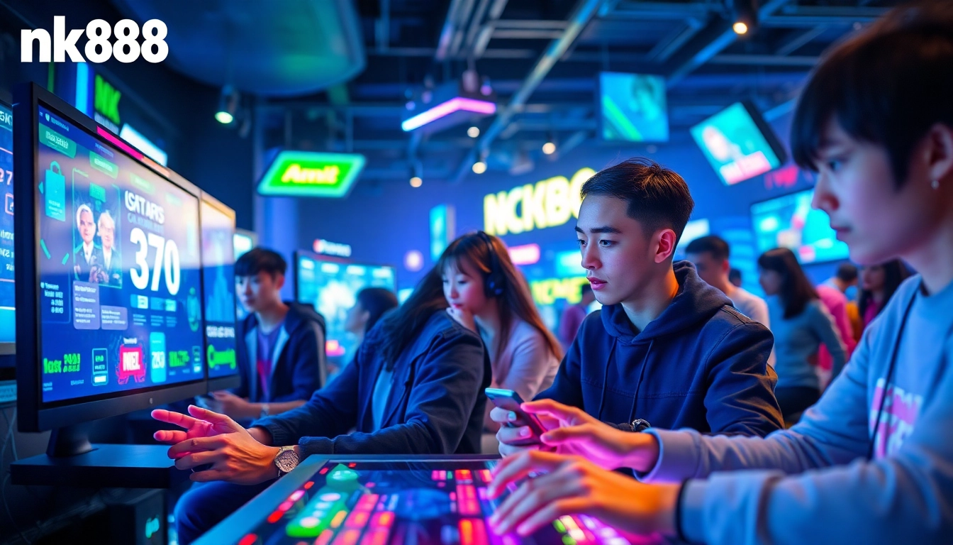 Exciting nk88 gaming experience with vibrant digital interface and engaged users.