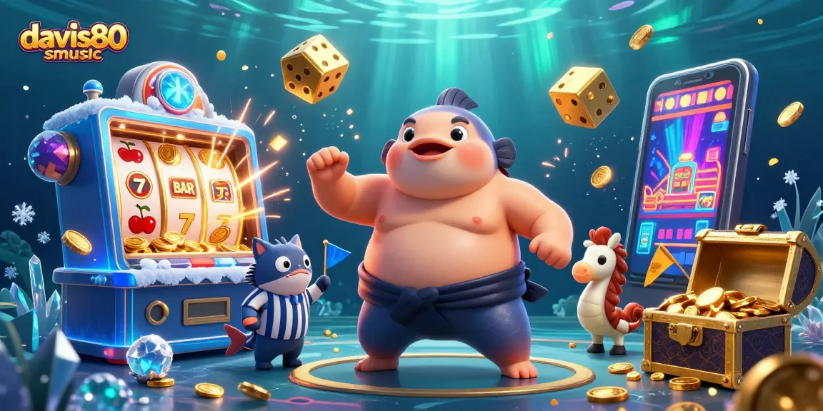 Engage in thrilling wins with davis80smusic's exciting underwater casino scene featuring a blowfish and slot machines.