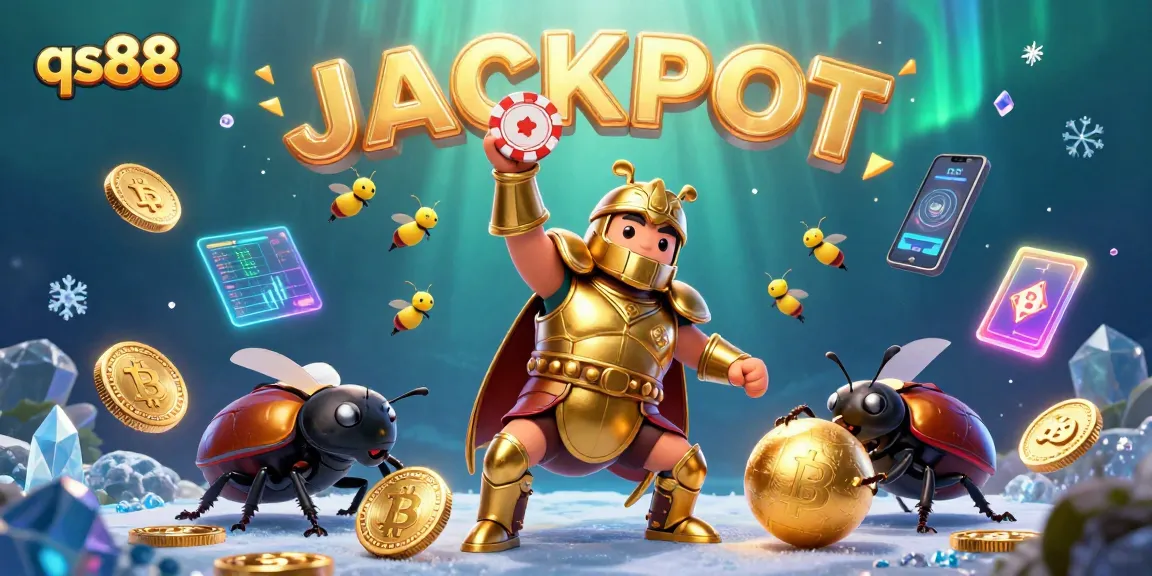 Join the excitement at qs88 and win big with a beetle in golden armor celebrating a jackpot!